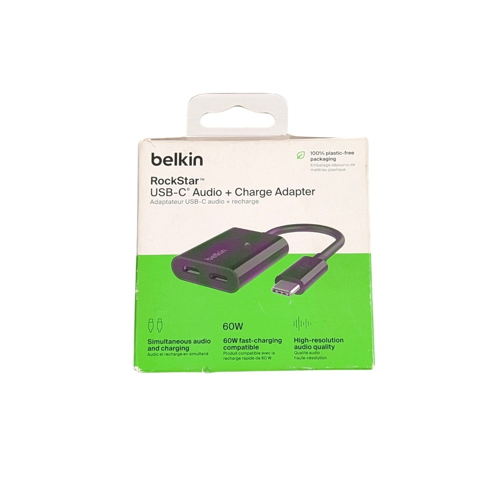 Cc8O Belkin RockStar‎ USB-C Audio with USB-C Charge Adaptor, 60W, Black